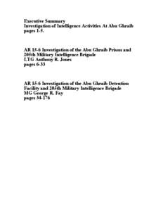 Executive Summary Investigation of Intelligence Activities At Abu Ghraib pages 1-5. AR 15-6 Investigation of the Abu Ghraib Prison and 205th Military Intelligence Brigade