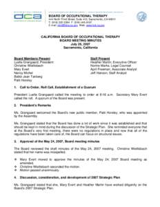 BOARD OF OCCUPATIONAL THERAPY 444 North Third Street, Suite 410, Sacramento, CA[removed]T: ([removed]F: ([removed]E-mail: [removed] Web: www.bot.ca.gov  CALIFORNIA BOARD OF OCCUPATIONAL THERAPY