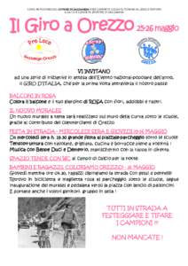 CON IL PATROCINIO DEL COMUNE DI GAZZANIGA e DEI COMUNI DI COLZATE, FIORANO AL SERIO E VERTOVA A.GA.CO.P. E SOCIETA’ SPORTIVE DI GAZZANIGA Il Giro a Orezzo[removed]maggio VI INVITANO ad una serie di iniziative in attesa d