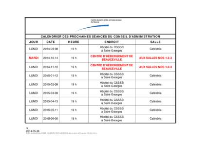 Microsoft Word - Calendrier des reunions du CA septembre 2014 a Juin 2015