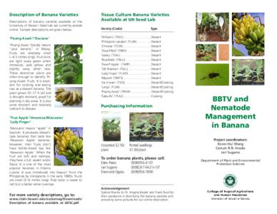 Description of Banana Varieties Descriptions of banana varieties available at the University of Hawai‘i Seed Lab are currently posted online. Sample descriptions are given below.  ‘Pisang Awak’/’Ducasse’