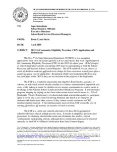 THE STATE EDUCATION DEPARTMENT/THE UNIVERSITY OF THE STATE OF NEW YORK/ALBANY, NYOffice for Prekindergarten through Grade 12 Education Child Nutrition Program Administration 89 Washington Avenue, Room 375 EBA, Al