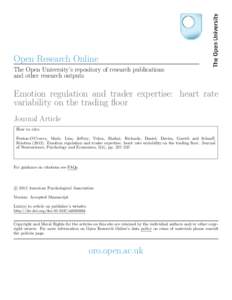 Open Research Online The Open University’s repository of research publications and other research outputs Emotion regulation and trader expertise: heart rate variability on the trading floor