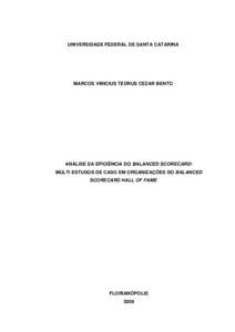 UNIVERSIDADE FEDERAL DE SANTA CATARINA  MARCOS VINICIUS TEDRUS CEZAR BENTO ANÁLISE DA EFICIÊNCIA DO BALANCED SCORECARD: MULTI ESTUDOS DE CASO EM ORGANIZAÇÕES DO BALANCED