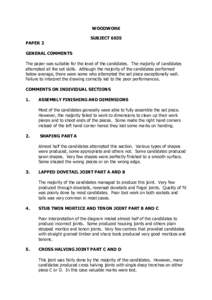 WOODWORK SUBJECT 6035 PAPER 2 GENERAL COMMENTS The paper was suitable for the level of the candidates. The majority of candidates attempted all the set skills. Although the majority of the candidates performed