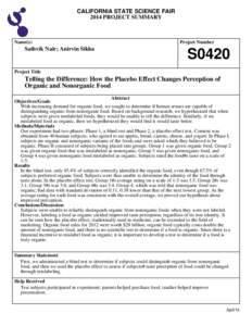 CALIFORNIA STATE SCIENCE FAIR 2014 PROJECT SUMMARY Name(s)  Sathvik Nair; Anirvin Sikha