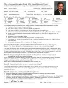 Head shot Of Nominee GC2016 Nominee Information Sheet WPA United Methodist Church Use 10 point type font to keep document to one page. Email completed form to 