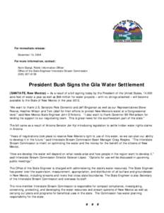 For immediate release: December 10, 2004 For more information, contact: Karin Stangl, Public Information Officer Office of the State Engineer/Interstate Stream Commission[removed]