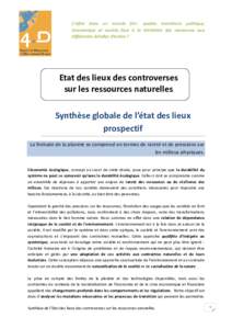 L’infini dans un monde fini : quelles transitions politique, économique et sociale face à la limitation des ressources aux différentes échelles d’action ? Etat des lieux des controverses sur les ressources nature