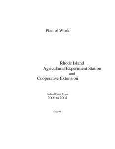 Plan of Work  Rhode Island Agricultural Experiment Station and Cooperative Extension