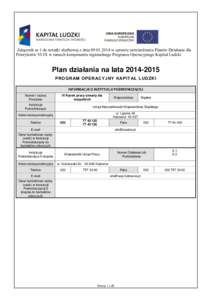 Załącznik nr 1 do notatki służbowej z dniaw sprawie zatwierdzenia Planów Działania dla Priorytetów VI-IX w ramach komponentu regionalnego Programu Operacyjnego Kapitał Ludzki Plan działania na lata 2