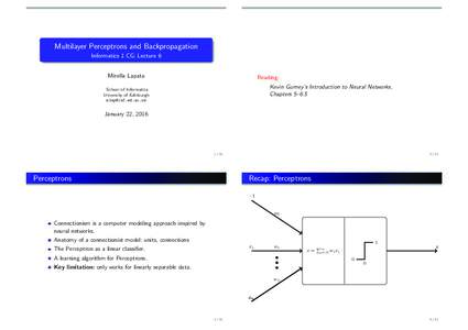 Artificial neural networks / Multilayer perceptron / Feedforward neural network / Backpropagation / Delta rule / Perceptron / Artificial neuron / Activation function