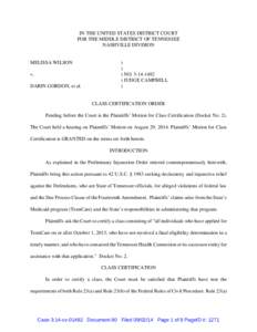 IN THE UNITED STATES DISTRICT COURT FOR THE MIDDLE DISTRICT OF TENNESSEE NASHVILLE DIVISION MELISSA WILSON v.