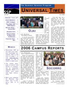 The Summer Science Program  U NIVERSAL T IMES Vol. 25  Fall 2006