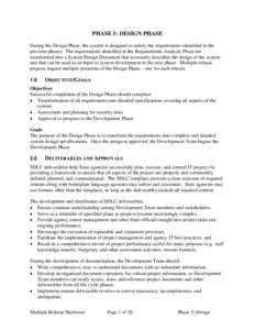 PHASE 5: DESIGN PHASE During the Design Phase, the system is designed to satisfy the requirements identified in the previous phases. The requirements identified in the Requirements Analysis Phase are transformed into a S