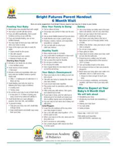 Bright Futures Parent Handout 6 Month Visit How Your Family Is Doing Safety