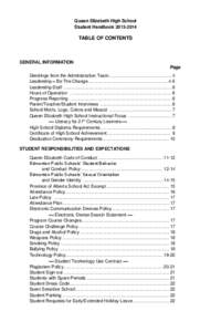 Queen Elizabeth High School Student Handbook[removed]TABLE OF CONTENTS  GENERAL INFORMATION