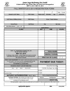 Center Stage Performing Arts Studio 575 North 1200 West, Orem, UT[removed]Phone: [removed]www.centerstageutah.com SEPT 3, [removed]MAY 24, 2014  FALL/WINTER[removed]REGISTRATION FORM