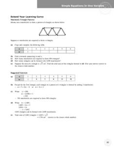 Simple Equations In One Variable  Extend Your Learning Curve Matchstick Triangle Patterns Johnny uses matchsticks to form a pattern of triangles as shown below.