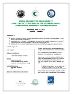 MOTN, GLOUCESTER AND ENDICOTT JOIN FORCES TO ADVANCE IN THE OCEAN ECONOMY An Informational and Business Networking Reception