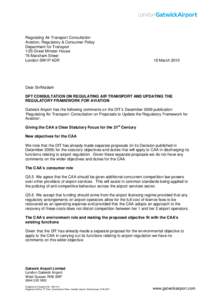 Regulating Air Transport Consultation Aviation, Regulatory & Consumer Policy Department for Transport 1/25 Great Minster House 76 Marsham Street London SW1P 4DR