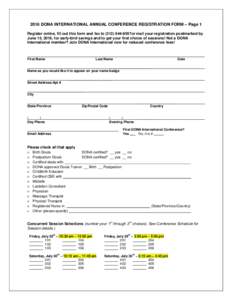 2016 DONA INTERNATIONAL ANNUAL CONFERENCE REGISTRATION FORM – Page 1 Register online, fill out this form and fax to8557or mail your registration postmarked by June 15, 2016, for early-bird savings and to get