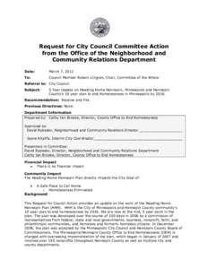 Request for City Council Committee Action from the Office of the Neighborhood and Community Relations Department Date:  March 7, 2012