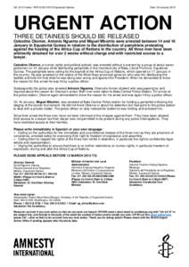 UA: 24/15 Index: AFR[removed]Equatorial Guinea  Date: 29 January 2015 URGENT ACTION THREE DETAINEES SHOULD BE RELEASED