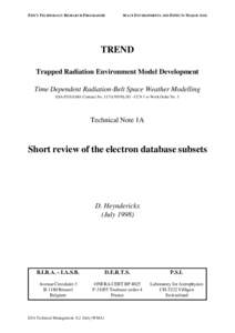 ESA’S TECHNOLOGY RESEARCH PROGRAMME  SPACE ENVIRONMENTS AND EFFECTS MAJOR AXIS TREND Trapped Radiation Environment Model Development