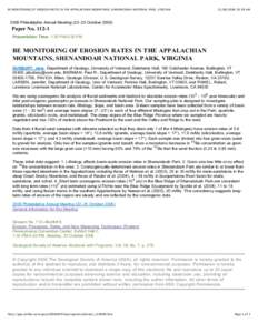 BE MONITORING OF EROSION RATES IN THE APPALACHIAN MOUNTAINS, SHENANDOAH NATIONAL PARK, VIRGINIA[removed]:19 AM 2006 Philadelphia Annual Meeting (22–25 October 2006)