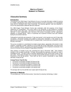 Umatilla County  UMATILLA COUNTY SUMMARY OF FINDINGS  I Executive Summary