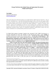 Occupy Wall Street, the Global Crisis, and Antisystemic Movements: Origins and Prospects1 Tom Reifer University of San Diego [removed]