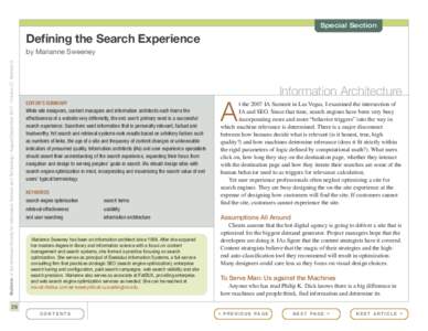 Special Section  Defining the Search Experience Bulletin of the American Society for Information Science and Technology – August/September 2011 – Volume 37, Number 6  by Marianne Sweeney