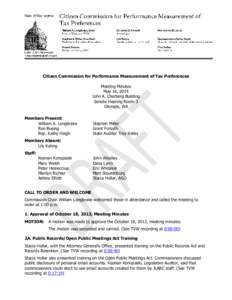 Citizen Commission for Performance Measurement of Tax Preferences Meeting Minutes May 16, 2014 John A. Cherberg Building Senate Hearing Room 3 Olympia, WA