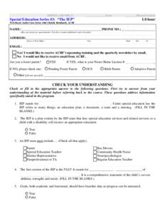 Free Appropriate Public Education / Email / Individualized Education Program / Post Secondary Transition For High School Students with Disabilities / Special education / Education / Extended School Year