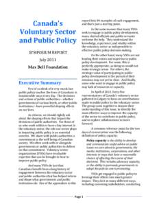 Canada’s Voluntary Sector and Public Policy SYMPOSIUM REPORT July 2011 Max Bell Foundation