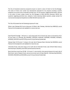 The City of Groveland welcomes prospective buyers to submit a Letter of Intent to the City Manager. The Letter of Intent must contain any development proposals for the property including a specific proposed use as well a