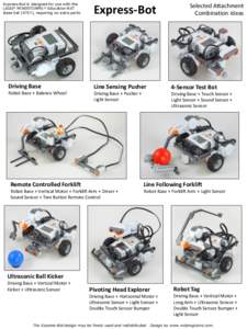 Express-Bot is designed for use with the LEGO® MINDSTORMS ® Education NXT Base Set (9797), requiring no extra parts. Express-Bot