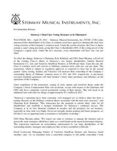 Microsoft Word - Steinway to Eliminate Dual Class Voting Structure FINAL.doc