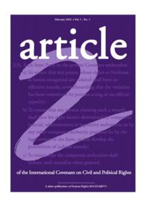 February 2002 ¾ Vol. 1 , No. 1  A sister publication of Human Rights SOLIDARITY International Covenant on Civil and Political Rights (ICCPR) Article 2