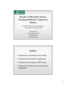 Results of Microbial Source Tracking Methods Comparison Studies Great Lakes Beach Association Meeting Parma, Ohio, 01 December 2004 Don Stoeckel