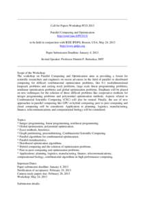 ----------------------------------------------------------------------------------------------------------------Call for Papers Workshop PCO 2013 Parallel Computing and Optimization http://conf.laas.fr/PCO13/ to be held 