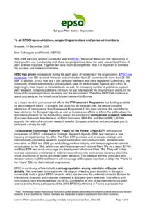 Open letter to the EPSO representatives and supporting scientists