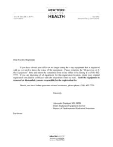 DOH-2126: Disposition of X-Ray Equipment