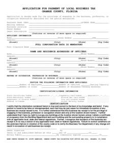 APPLICATION FOR OCCUPATIONAL LICENSE ORANGE COUNTY, FLORIDA