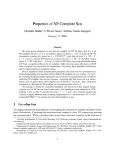 Properties of NP-Complete Sets Christian Glaßer, A. Pavan, Alan L. Selman, Samik Sengupta ∗  †