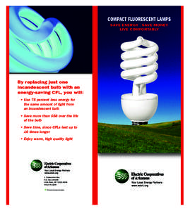 COMPACT FLUORESCENT LAMPS SAVE ENERGY | SAVE MONEY LIVE COMFORTABLY By replacing just one incandescent bulb with an