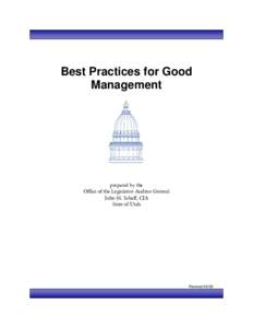 Best Practices for Good Management prepared by the Office of the Legislative Auditor General John M. Schaff, CIA