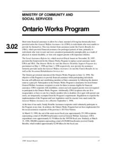 MINISTRY OF COMMUNITY AND SOCIAL SERVICES Ontario Works Program 3.02