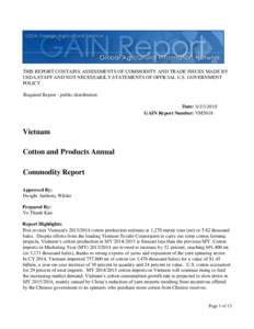 THIS REPORT CONTAINS ASSESSMENTS OF COMMODITY AND TRADE ISSUES MADE BY USDA STAFF AND NOT NECESSARILY STATEMENTS OF OFFICIAL U.S. GOVERNMENT POLICY Required Report - public distribution Date: GAIN Report Number